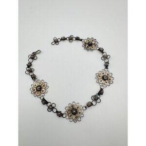 Vintage Filigree Bracelet Floral Link Spun Silver Wire Flower